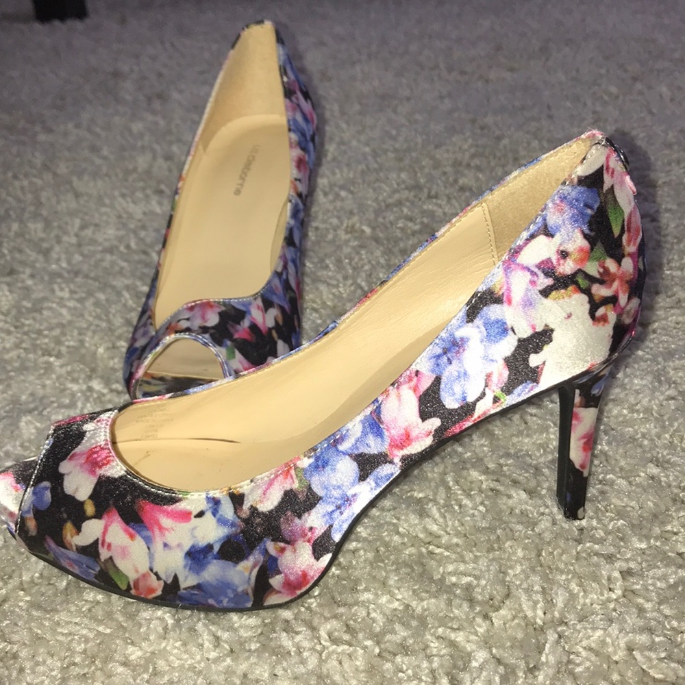 Floral peep toe heels